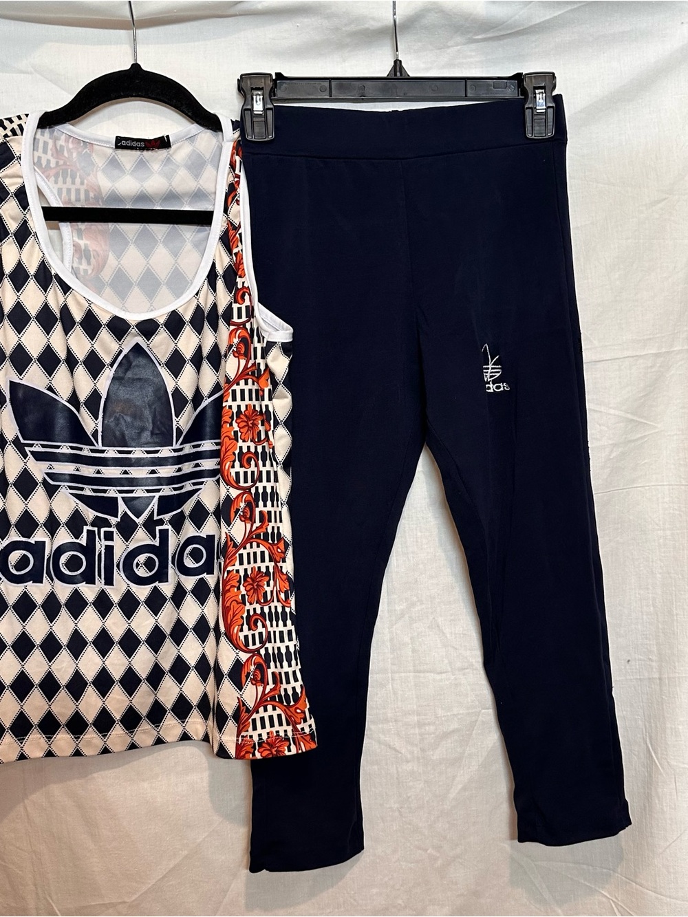 Vintage adidas Originals Y2K Patchwork Mesh Tank & Cropped Leggings Set